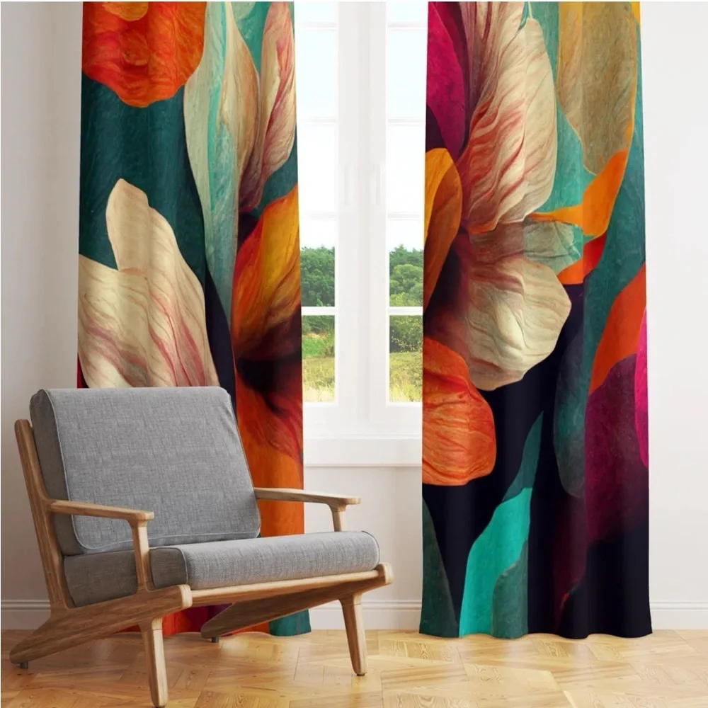 East Urban Home Mod Center Flower Curtains 2 Panels 40x82” New